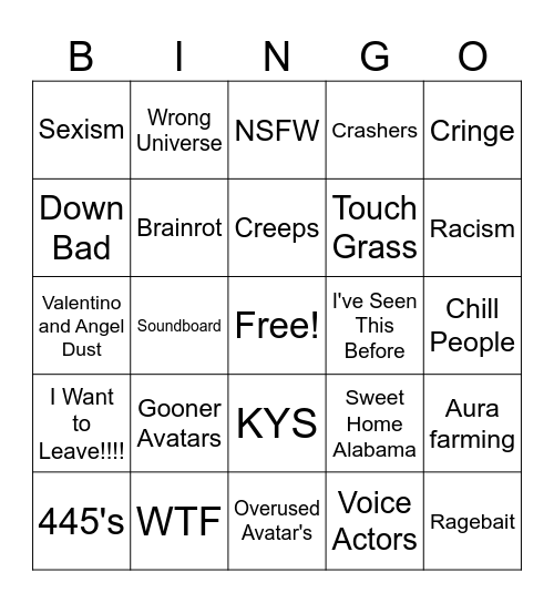 Hazbin Hotel VRChat Bingo Card