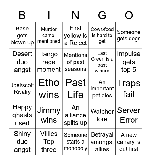 Life Series Bingo Card