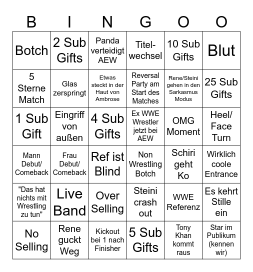 AEW All In Texas Bingo Card