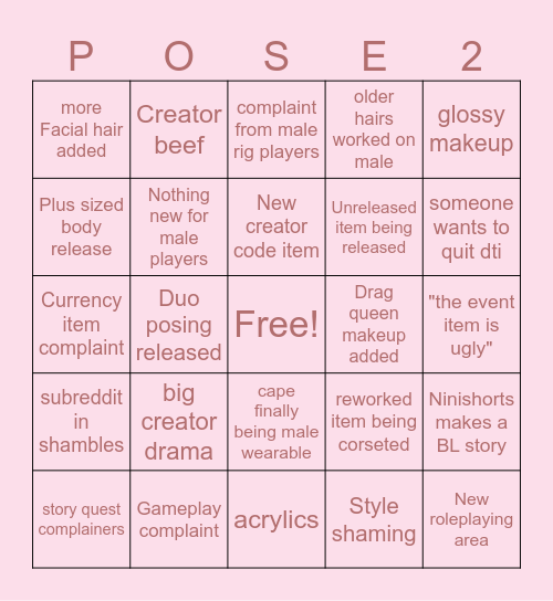 summer update prediction bingo Card
