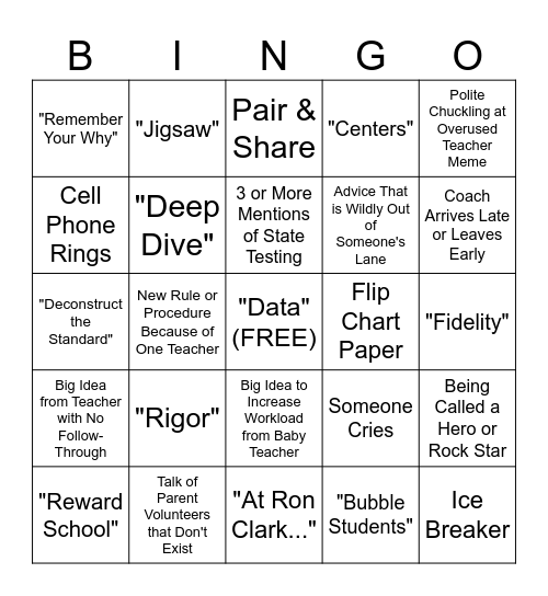 Professional Development Bingo Card