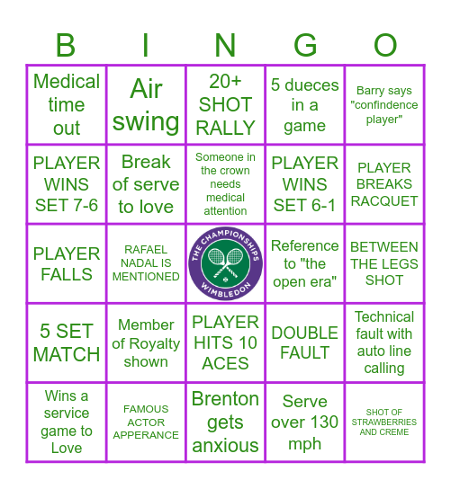 WIMBLEDON Bingo Card