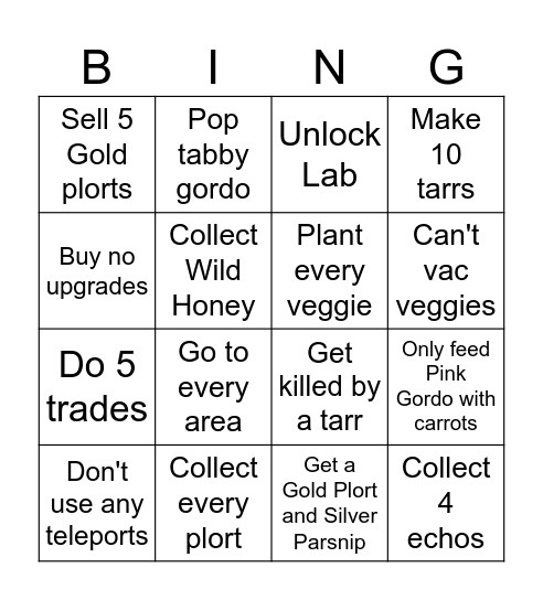 Slime Rancher Bingo Card