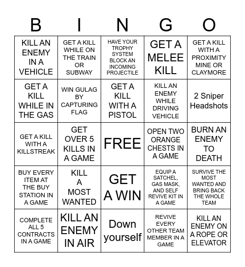 WARZONE BINGO Card