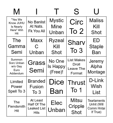 July 2025 Banlist Bingo Card