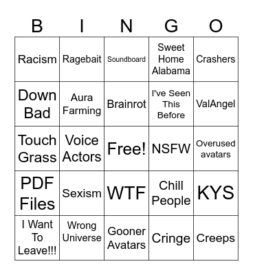 Hazbin Hotel VRChat Bingo Card Bingo Card