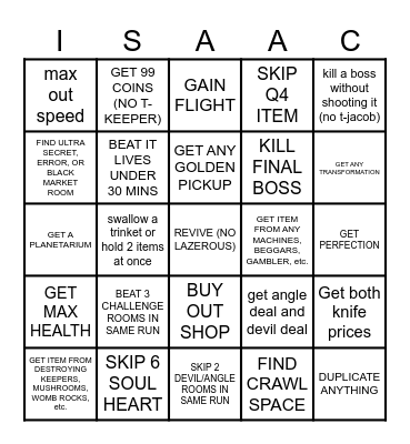 BINDING OF ISAAC BINGO Card
