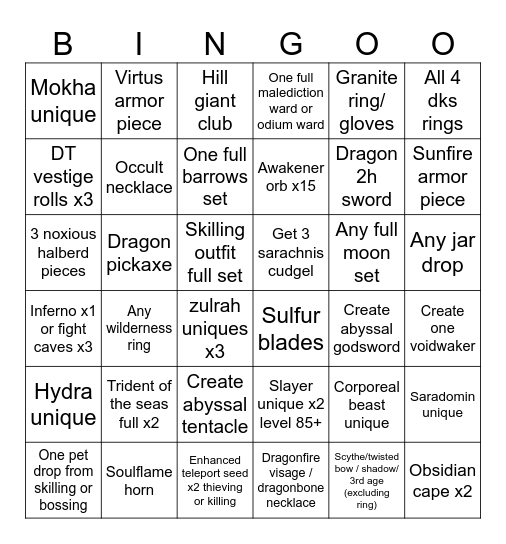 West side osrs Bingo Card