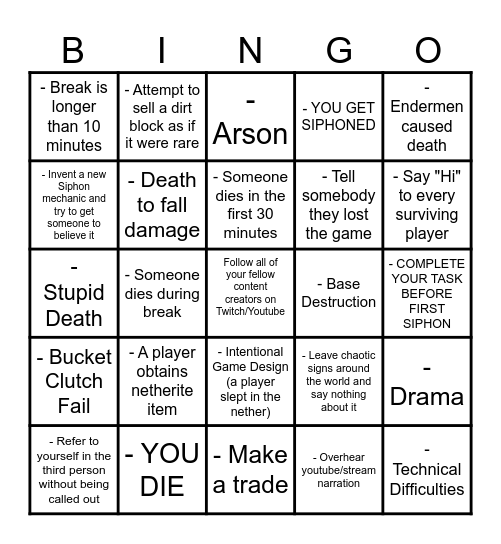 Siphon Session 4 Bingo Card