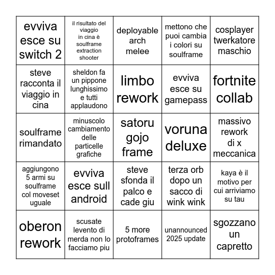 tennocon 2025 bingo Card