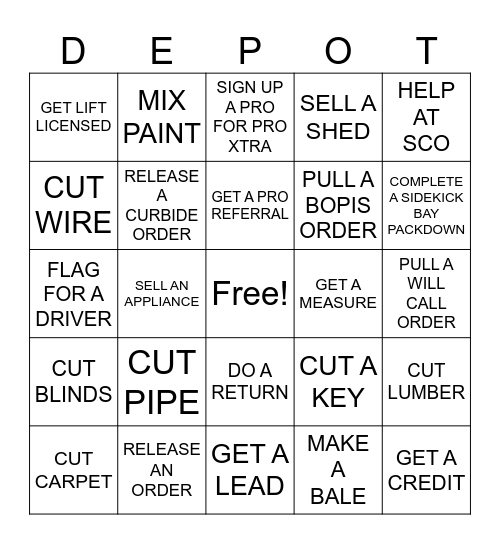 DEPOT SKILLS Bingo Card