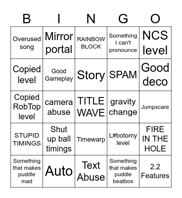 Geometry dash recent tab bingo Card
