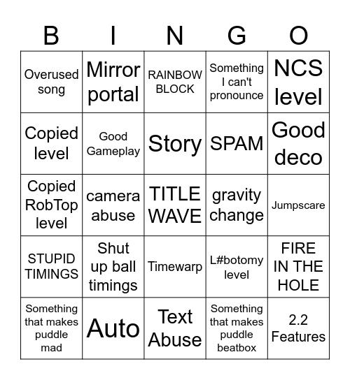 Geometry dash recent tab bingo Card