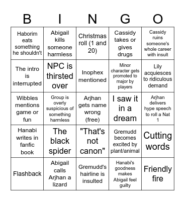 Test Bingo Card