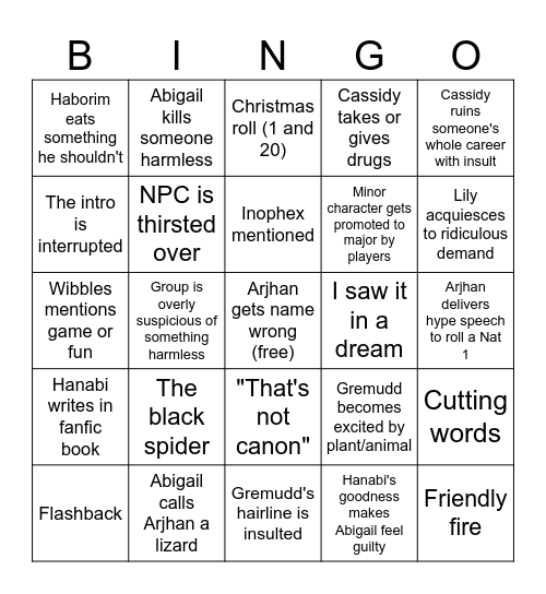 Test Bingo Card