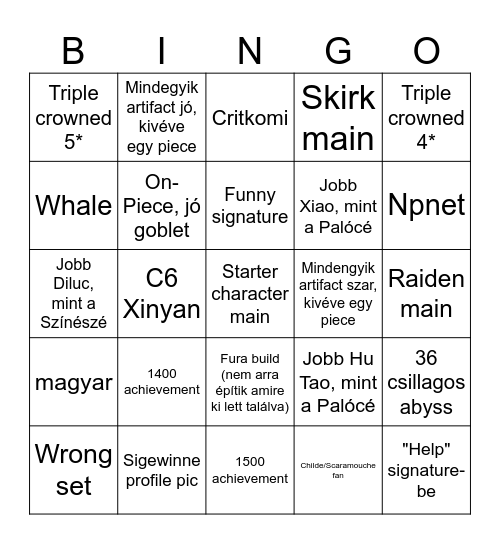 Co-op bingo Card