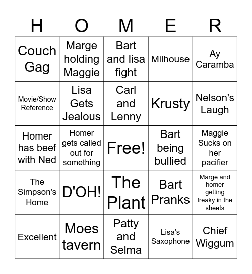 SIMPSONS BINGO Card