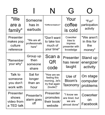 CPSD Back 2 School Bingo Card