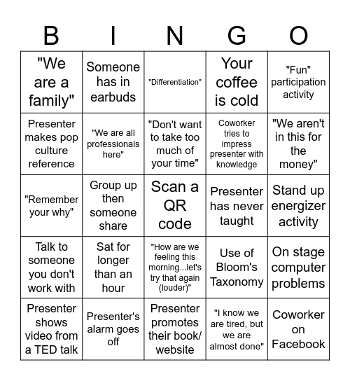 CPSD Back 2 School Bingo Card