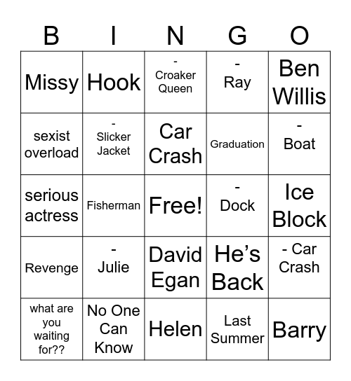 I Know what You Did Last Bingo Card