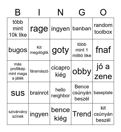 szunyok szar roblox játékok Bingo Card