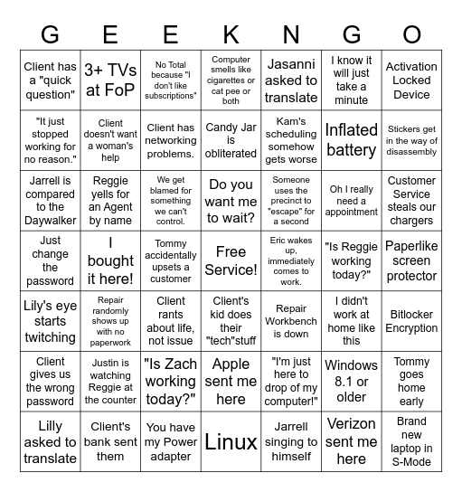 Precinct 1077 GEEKNGO Bingo Card