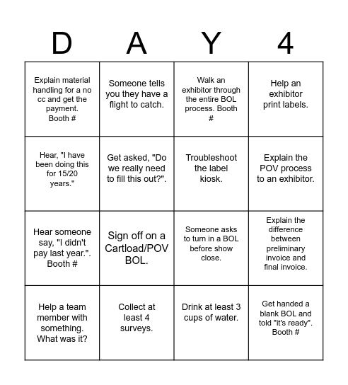 Showsite Bingo Card