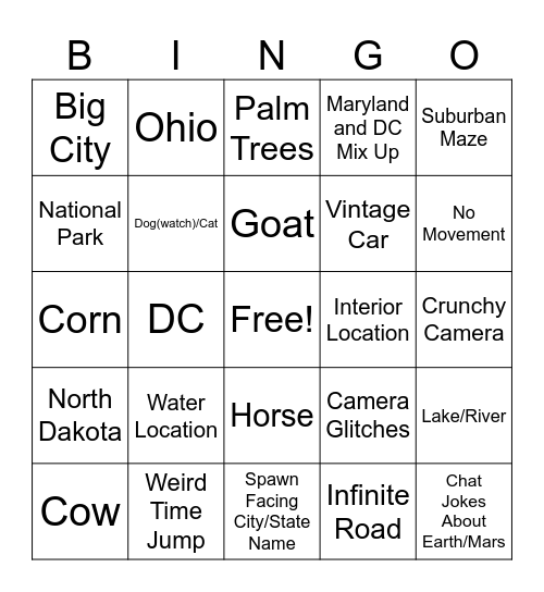 GeoGuessr Bingo Night Bingo Card