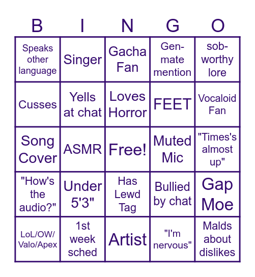 Re:Vive Bingo Card
