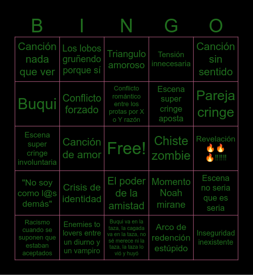 Zombies Bingo Card