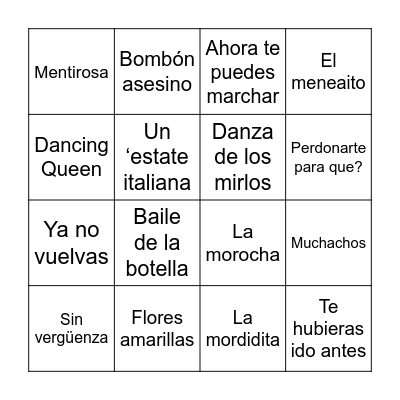 Bingo Musical Bingo Card