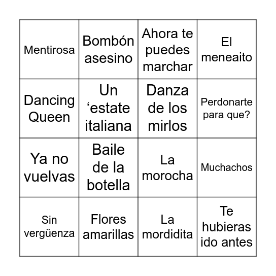 Bingo Musical Bingo Card