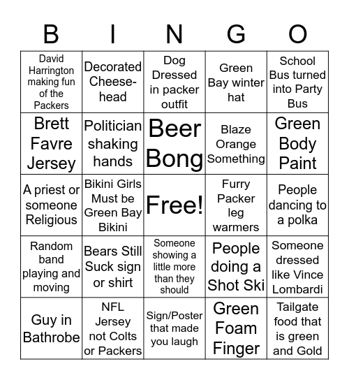 PACKER Tailgate BINGO Card