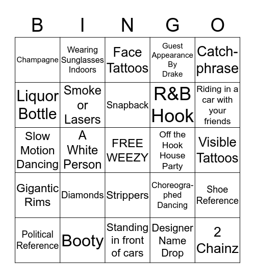 BLINGO: Hip-Hop Video Edition Bingo Card