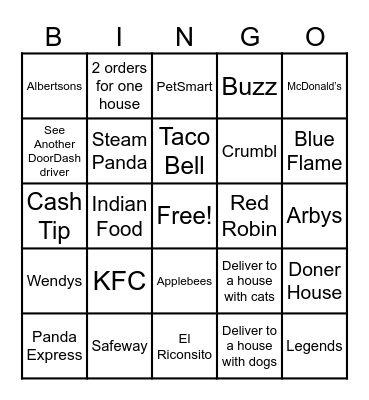 DoorDash Bingo Card