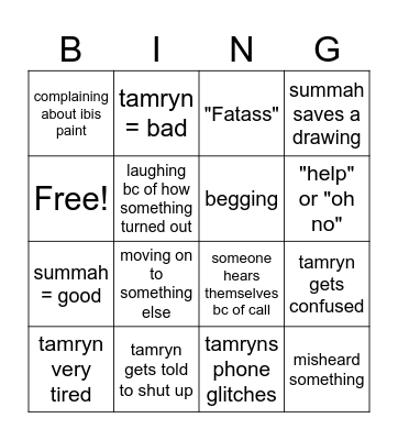 call bingo Card