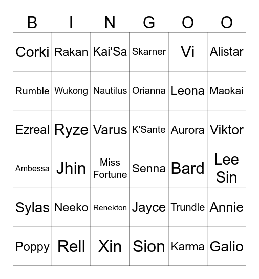 FINALE Bingo Card