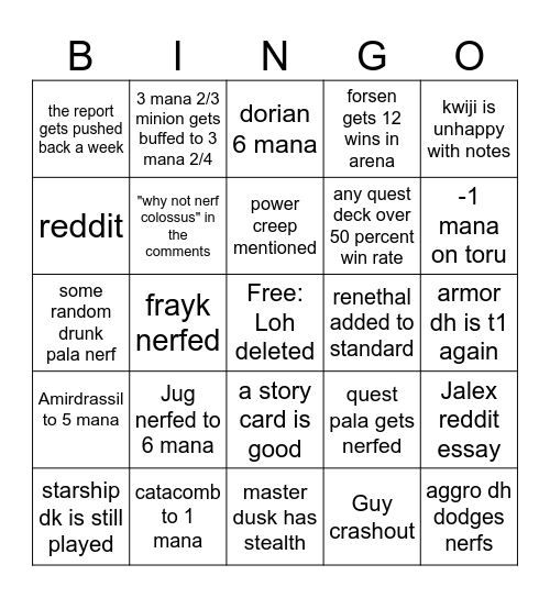 next hearthstone patch notes. Bingo Card