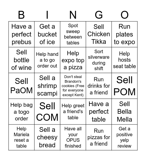 Server Bingo Card