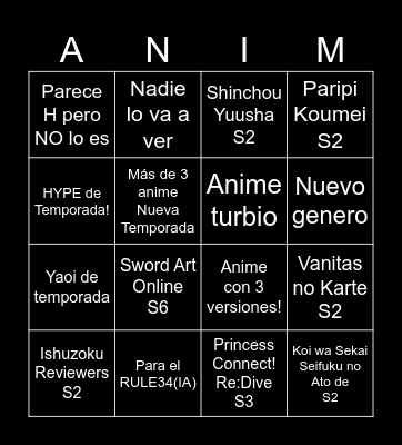 New Season Bingo Card