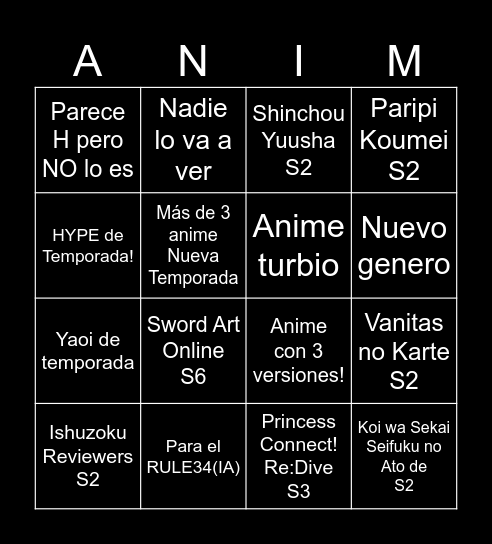 New Season Bingo Card
