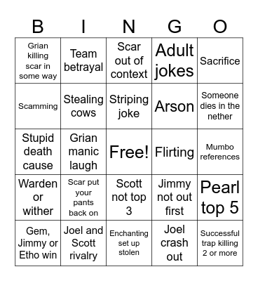 Past life Bingo Card