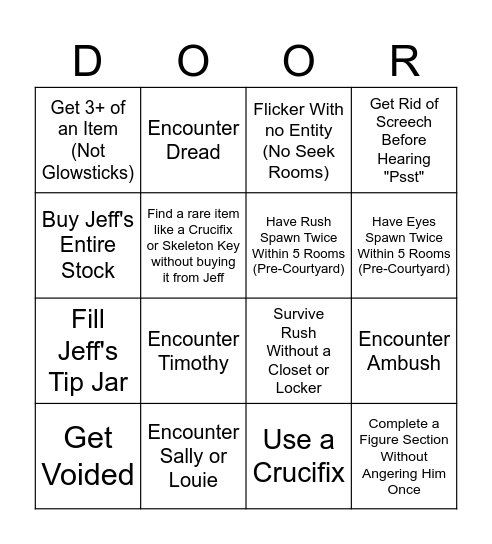 Roblox Doors Bingo Card
