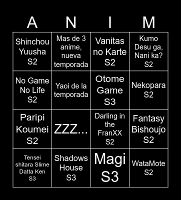 New Season Bingo Card