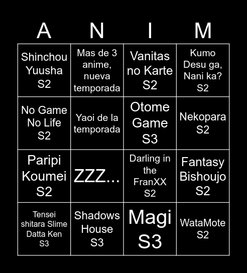 New Season Bingo Card