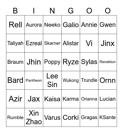 MSI Finals luggi Bingo Card