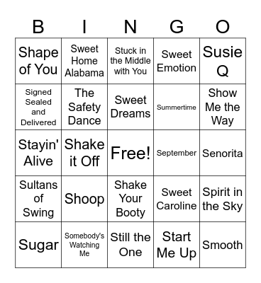 Songs That Start with S Bingo Card