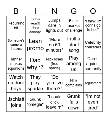 LYLVC Bingo Card