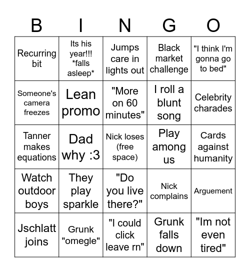 LYLVC Bingo Card