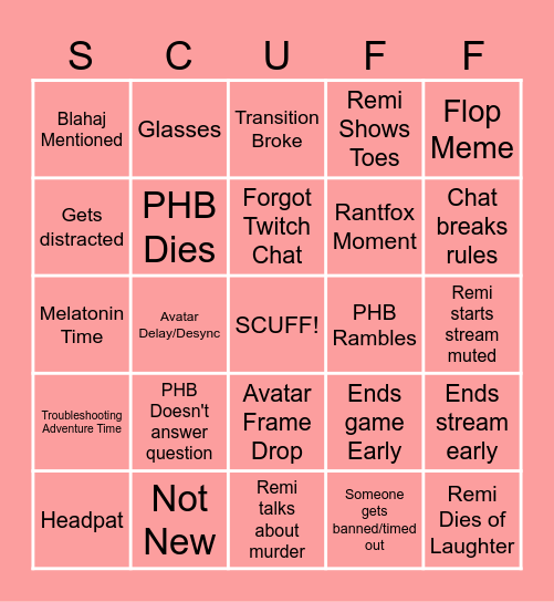 Remi Stream Bingo Card